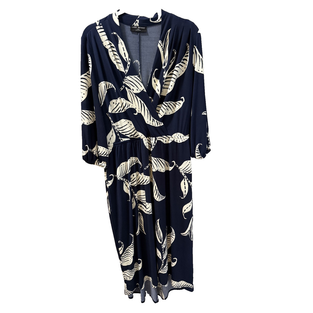 Lane Bryant Womens 14/16 Floral Navy/White Maxi Dress Pockets Elegant Chic